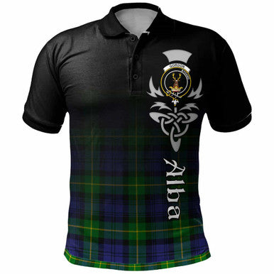Scottish Gordon Clan Crest Tartan Polo Shirt - Alba Gu Brath Family Crest Celtic Inspired Front Side Tartan Plaid