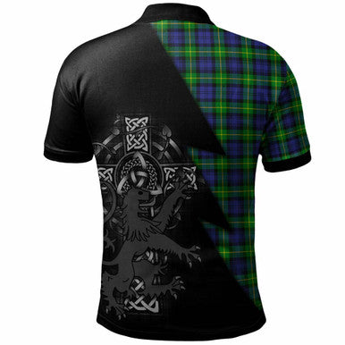Scottish Gordon Clan Crest Tartan Polo Shirt - Lion Rampant Celtic Cross Flash Style Back Side Tartan Plaid