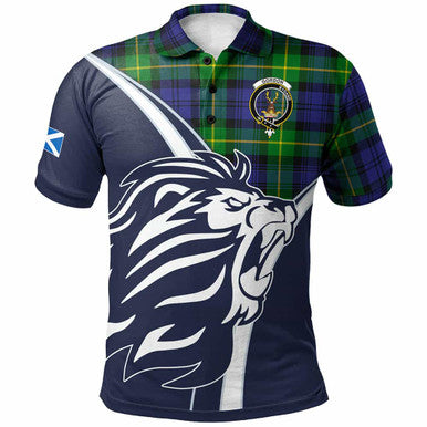 Scottish Gordon Clan Crest Tartan Polo Shirt - Scottish Flag With Lion Front Side Tartan Plaid