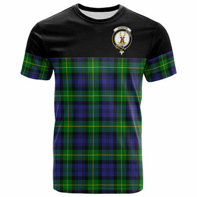 Scottish Gordon Clan Crest Tartan T-Shirt - Horizontal Style Front Side Tartan Plaid