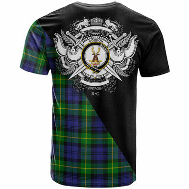 Scottish Gordon Clan Crest Tartan T-Shirt - Military Logo Back Side Tartan Plaid