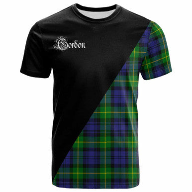 Scottish Gordon Clan Crest Tartan T-Shirt - Military Logo Front Side Tartan Plaid