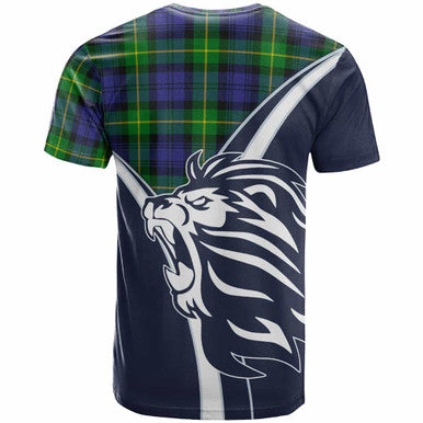 Scottish Gordon Clan Crest Tartan T-Shirt - Scottish Flag With Lion Back Side Tartan Plaid