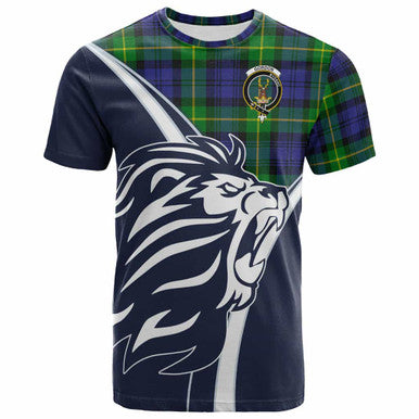 Scottish Gordon Clan Crest Tartan T-Shirt - Scottish Flag With Lion Front Side Tartan Plaid