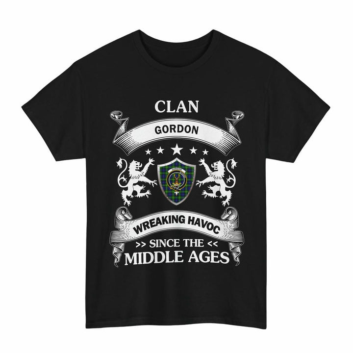 Scottish Gordon Clan Crest Tartan T-Shirt Wreaking Havoc Design Tartan Plaid Black Color