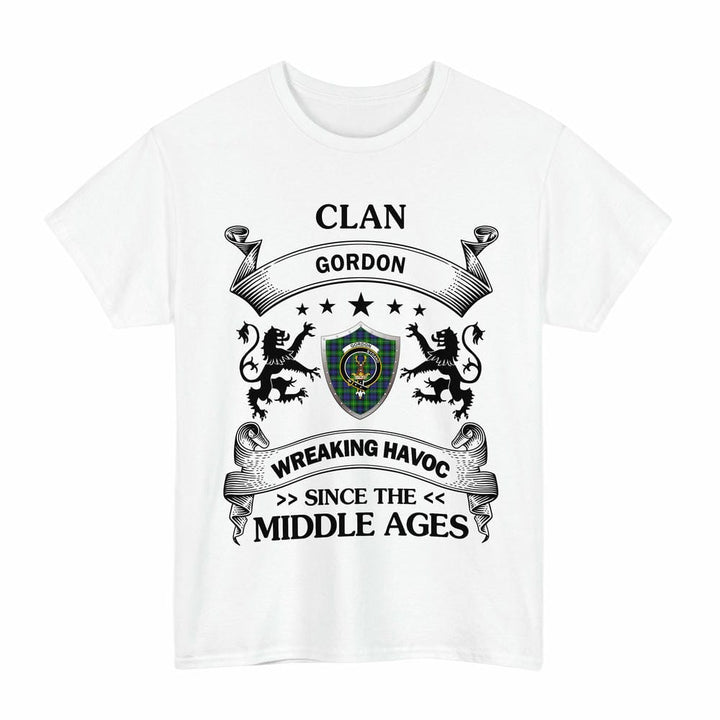 Scottish Gordon Clan Crest Tartan T-Shirt Wreaking Havoc Design Tartan Plaid White Color
