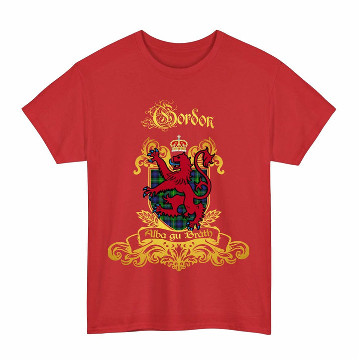 Scottish Gordon Clan Tartan Lion Rampant of Scotland T-Shirt Tartan Plaid Red Color