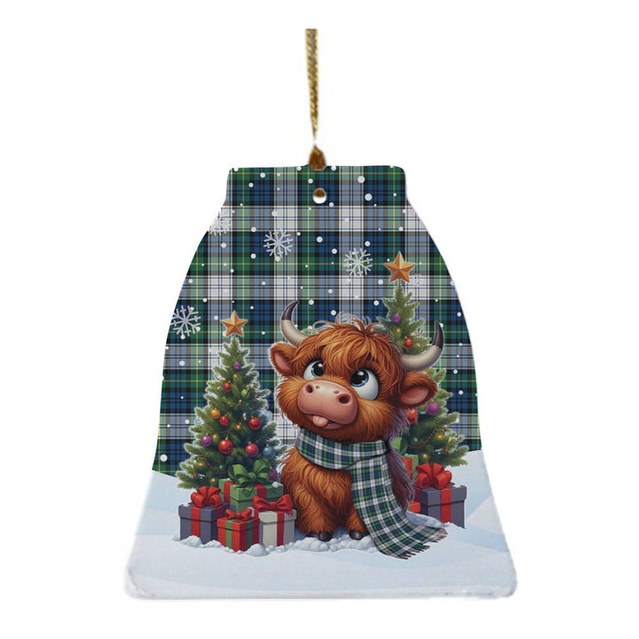 Scottish Gordon Dress Ancient Clan Tartan Ceramic Ornament Cute Highland Cow Christmas Bell Style Tartan Plaid