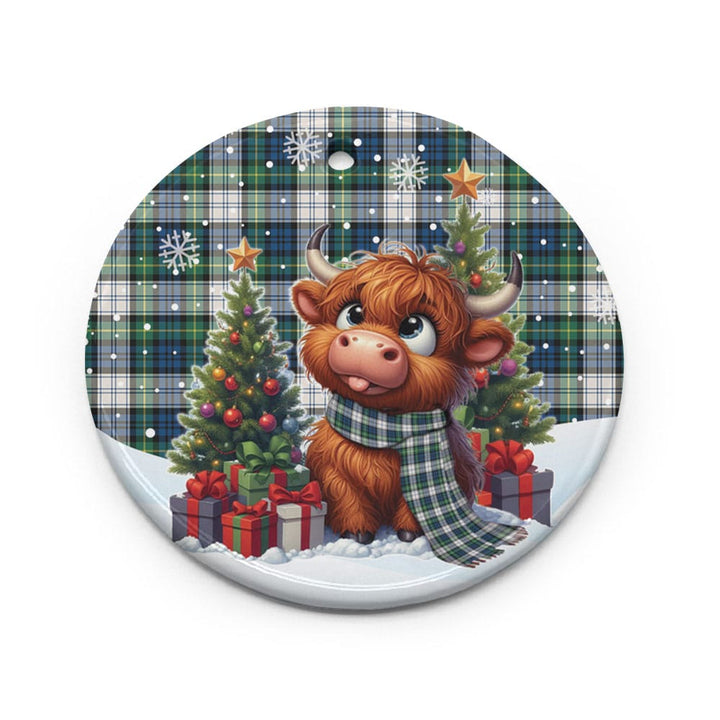 Scottish Gordon Dress Ancient Clan Tartan Ceramic Ornament Cute Highland Cow Christmas Circle Style Tartan Plaid