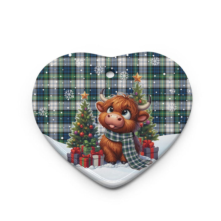 Scottish Gordon Dress Ancient Clan Tartan Ceramic Ornament Cute Highland Cow Christmas Heart Style Tartan Plaid