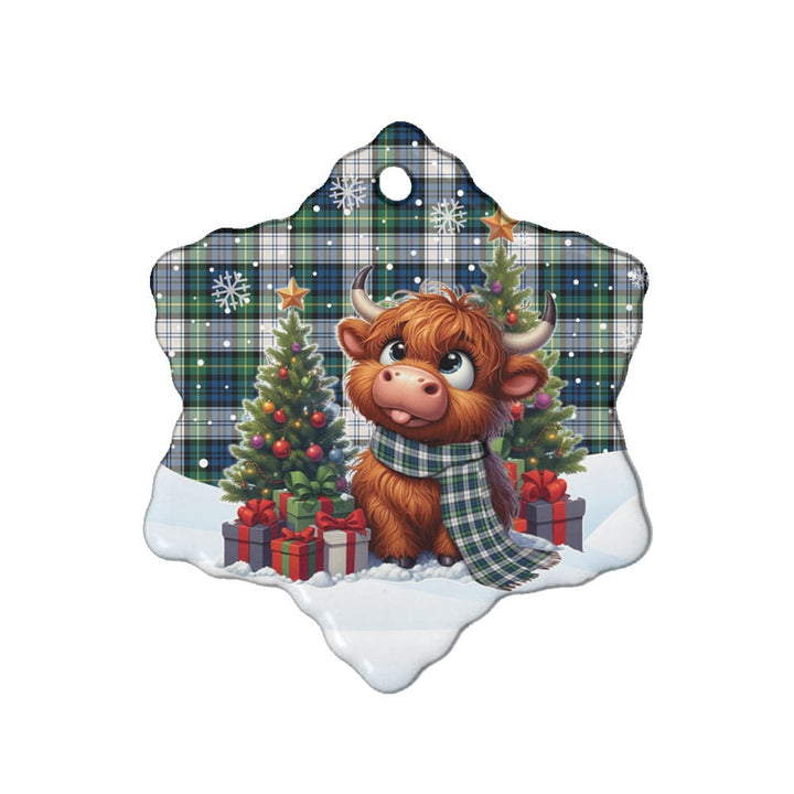 Scottish Gordon Dress Ancient Clan Tartan Ceramic Ornament Cute Highland Cow Christmas Snow Flake Style Tartan Plaid