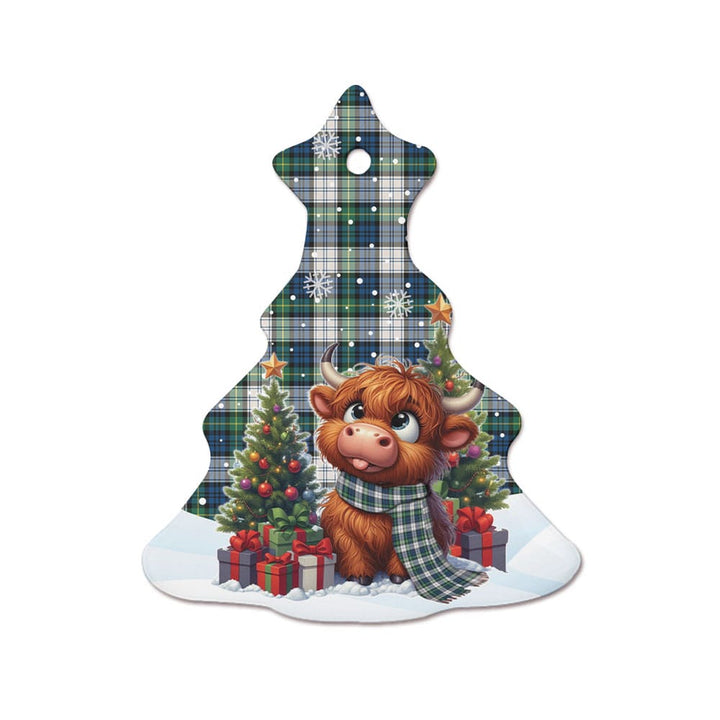 Scottish Gordon Dress Ancient Clan Tartan Ceramic Ornament Cute Highland Cow Christmas Tree Style Tartan Plaid