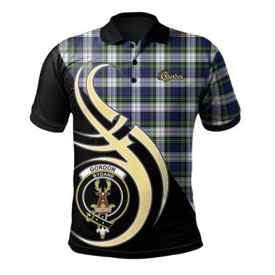 Scottish Gordon Dress Modern Clan Crest Tartan Polo Shirt Believe in Me Front Side Tartan Plaid