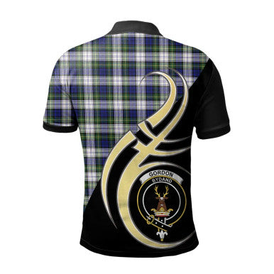 Scottish Gordon Dress Modern Clan Crest Tartan Polo Shirt Believe in Me Back Side Tartan Plaid