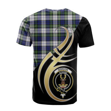 Scottish Gordon Dress Modern Clan Crest Tartan T-Shirt Believe in Me Back Side Tartan Plaid
