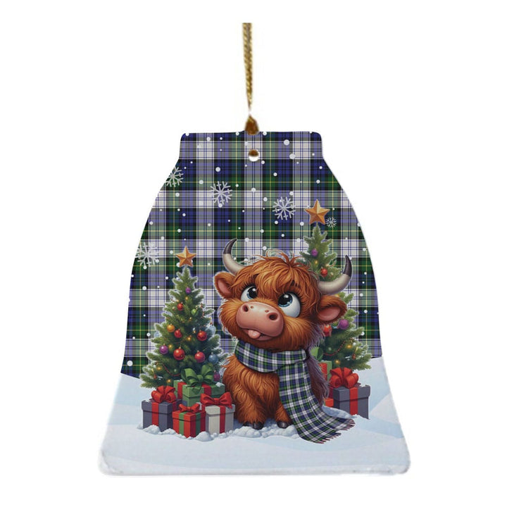Scottish Gordon Dress Modern Clan Tartan Ceramic Ornament Cute Highland Cow Christmas Bell Style Tartan Plaid
