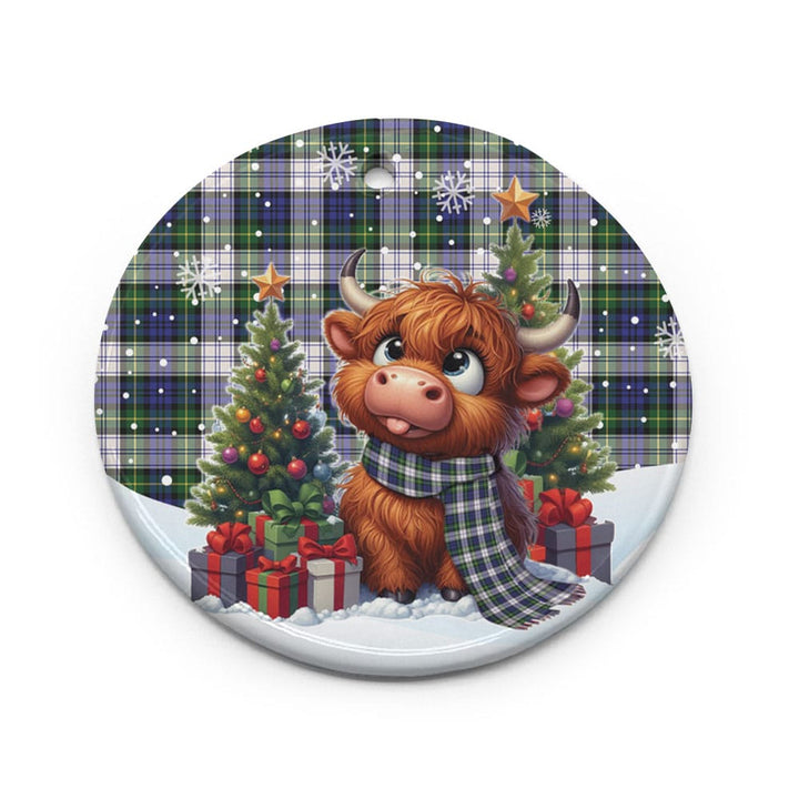 Scottish Gordon Dress Modern Clan Tartan Ceramic Ornament Cute Highland Cow Christmas Circle Style Tartan Plaid