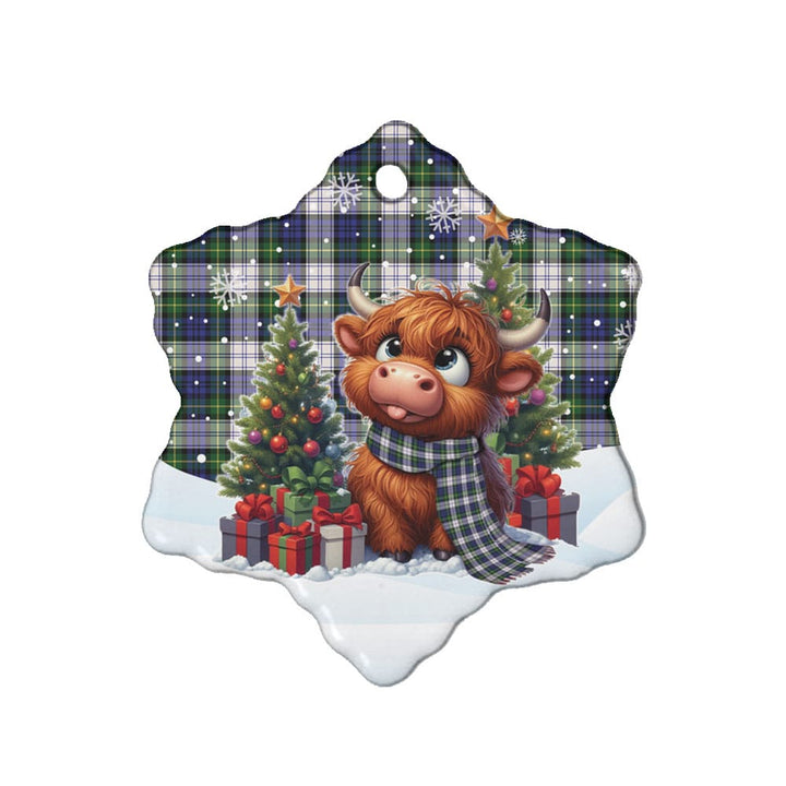 Scottish Gordon Dress Modern Clan Tartan Ceramic Ornament Cute Highland Cow Christmas Snow Flake Style Tartan Plaid