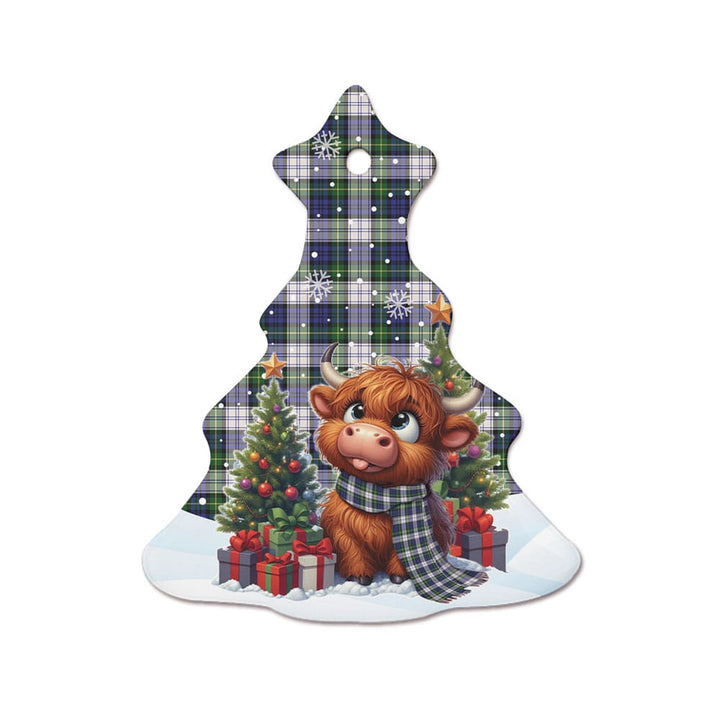 Scottish Gordon Dress Modern Clan Tartan Ceramic Ornament Cute Highland Cow Christmas Tree Style Tartan Plaid