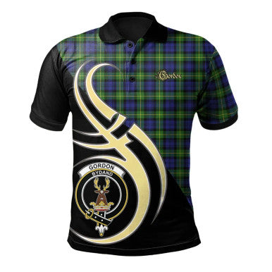 Scottish Gordon Modern Clan Crest Tartan Polo Shirt Believe in Me Front Side Tartan Plaid
