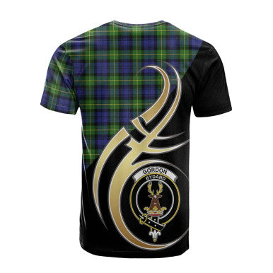 Scottish Gordon Modern Clan Crest Tartan T-Shirt Believe in Me Back Side Tartan Plaid