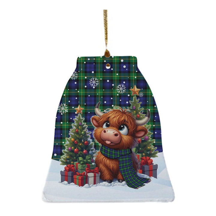 Scottish Gordon Modern Clan Tartan Ceramic Ornament Cute Highland Cow Christmas Bell Style Tartan Plaid