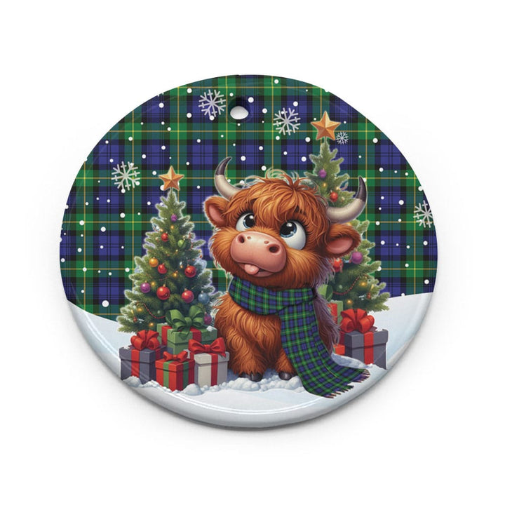 Scottish Gordon Modern Clan Tartan Ceramic Ornament Cute Highland Cow Christmas Circle Style Tartan Plaid
