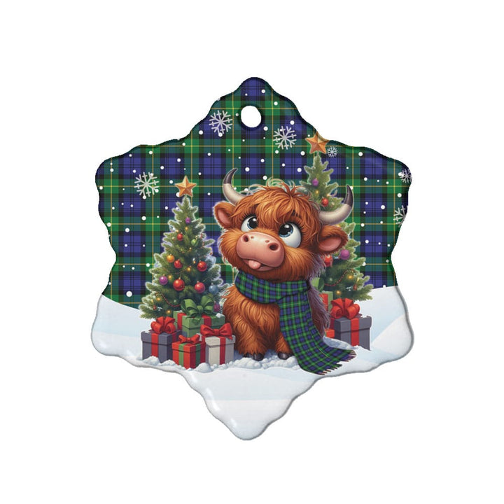 Scottish Gordon Modern Clan Tartan Ceramic Ornament Cute Highland Cow Christmas Snow Flake Style Tartan Plaid