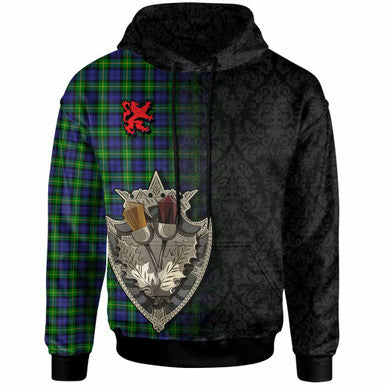 Scottish Gordon Modern Clan Tartan Hoodie - Half Thistle Flowers Celtic Design Front Side Tartan Plaid