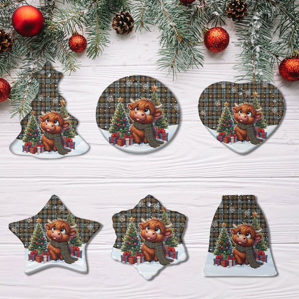 Scottish Gordon Weathered Clan Tartan Ceramic Ornament Cute Highland Cow Christmas All Style Tartan Plaid
