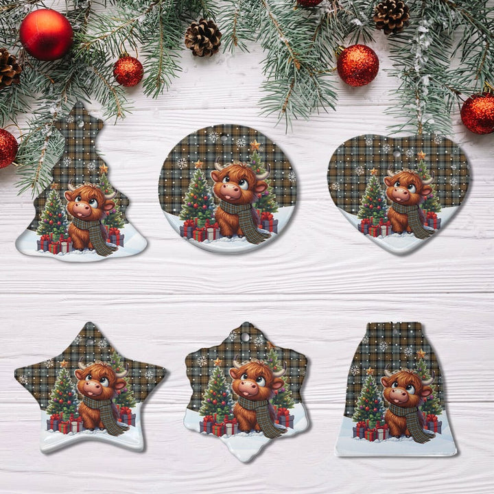 Scottish Gordon Weathered Clan Tartan Ceramic Ornament Cute Highland Cow Christmas All Style Tartan Plaid