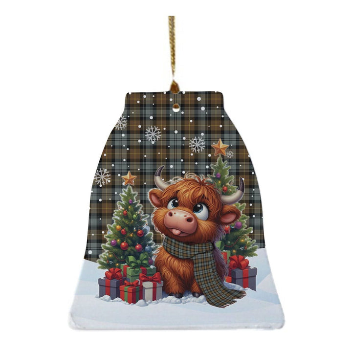 Scottish Gordon Weathered Clan Tartan Ceramic Ornament Cute Highland Cow Christmas Bell Style Tartan Plaid