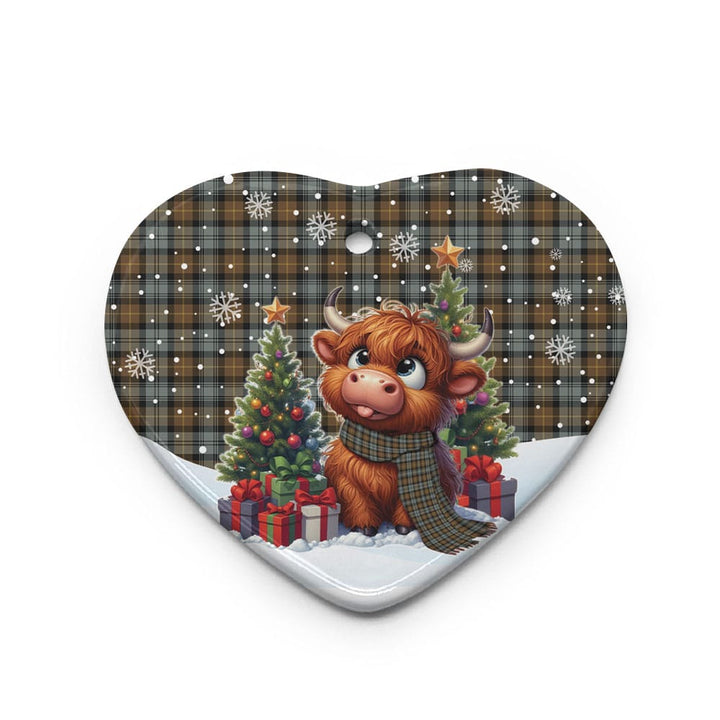 Scottish Gordon Weathered Clan Tartan Ceramic Ornament Cute Highland Cow Christmas Heart Style Tartan Plaid