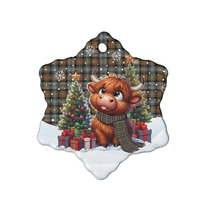 Scottish Gordon Weathered Clan Tartan Ceramic Ornament Cute Highland Cow Christmas Snow Flake Style Tartan Plaid