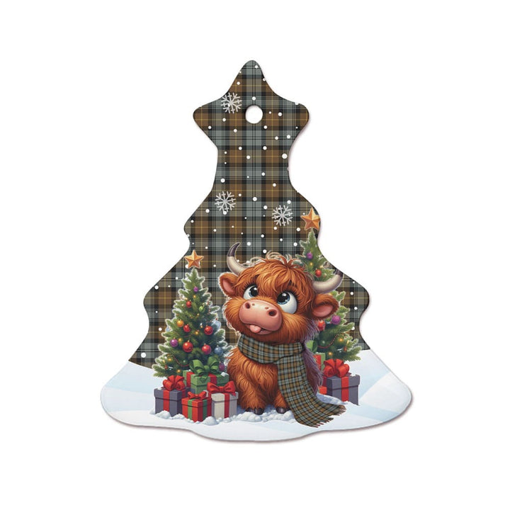 Scottish Gordon Weathered Clan Tartan Ceramic Ornament Cute Highland Cow Christmas Tree Style Tartan Plaid