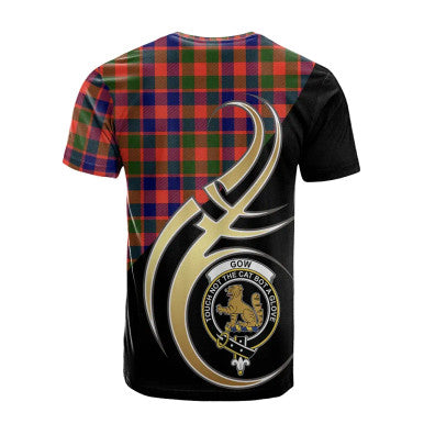 Scottish Gow Modern Clan Crest Tartan T-Shirt Believe in Me Back Side Tartan Plaid