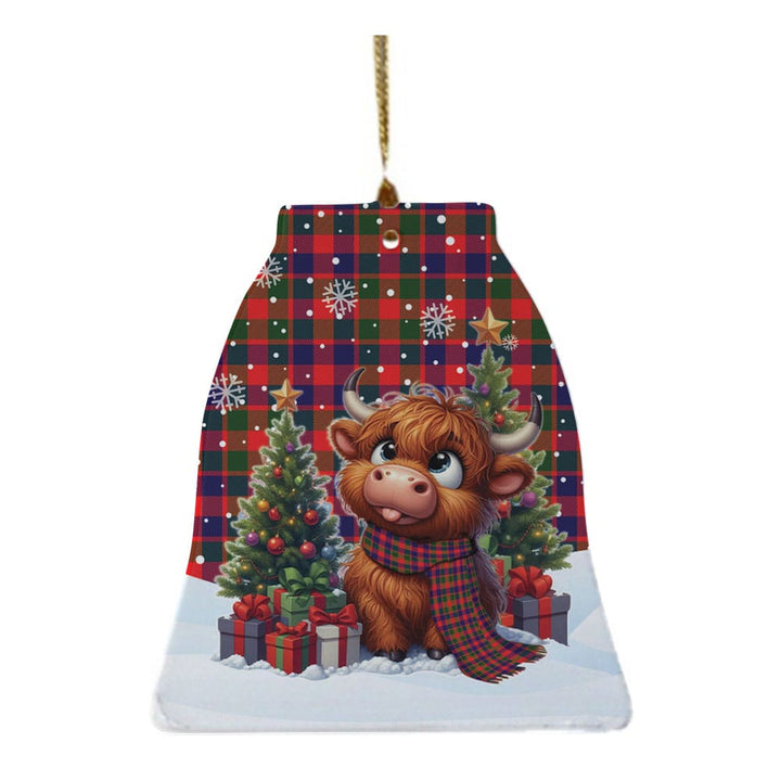 Scottish Gow Modern Clan Tartan Ceramic Ornament Cute Highland Cow Christmas Bell Style Tartan Plaid