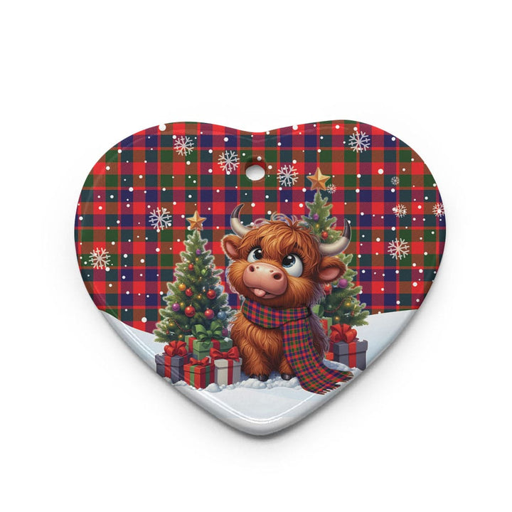 Scottish Gow Modern Clan Tartan Ceramic Ornament Cute Highland Cow Christmas Heart Style Tartan Plaid