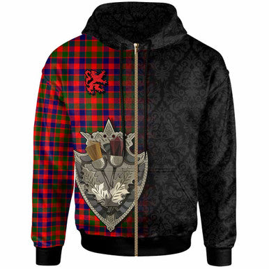 Scottish Gow Modern Clan Tartan Hoodie - Half Thistle Flowers Celtic Design Zip-up Tartan Plaid