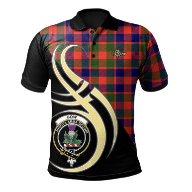 Scottish Gow of Skeoch Clan Crest Tartan Polo Shirt Believe in Me Front Side Tartan Plaid