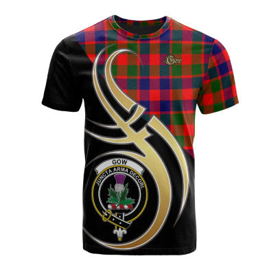 Scottish Gow of Skeoch Clan Crest Tartan T-Shirt Believe in Me Front Side Tartan Plaid