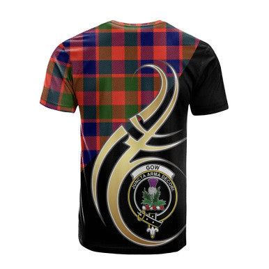 Scottish Gow of Skeoch Clan Crest Tartan T-Shirt Believe in Me Back Side Tartan Plaid