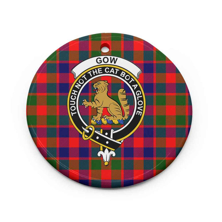 Scottish Gow (or McGouan) Clan Crest Tartan Ceramic Ornament Circle Shape Tartan Plaid