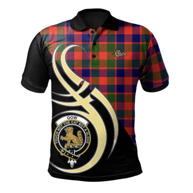 Scottish Gow or McGouan Clan Crest Tartan Polo Shirt Believe in Me Front Side Tartan Plaid