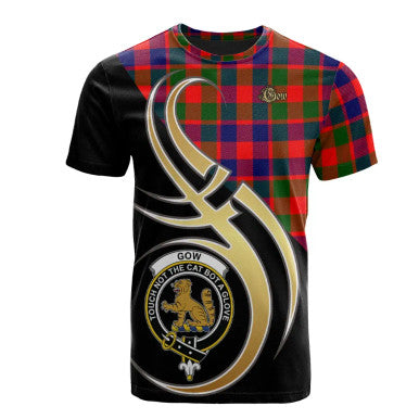 Scottish Gow or McGouan Clan Crest Tartan T-Shirt Believe in Me Front Side Tartan Plaid