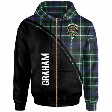 Scottish Graham Clan Crest Tartan Curve Hoodie Zip-up Tartan Plaid