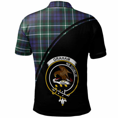 Scottish Graham Clan Crest Tartan Curve Polo Shirt Back Side Tartan Plaid