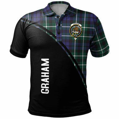 Scottish Graham Clan Crest Tartan Curve Polo Shirt Front Side Tartan Plaid