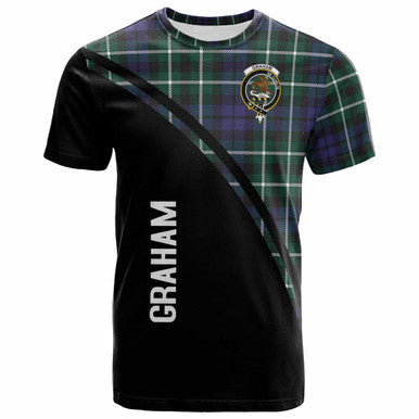 Scottish Graham Clan Crest Tartan Curve T-Shirt Front Side Tartan Plaid