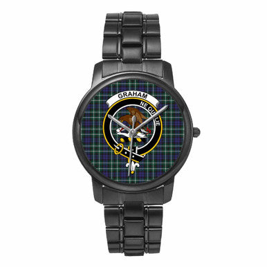Scottish Graham Clan Crest Tartan Folding Clasp Steel Quartz Watches Tartan Plaid Black 1